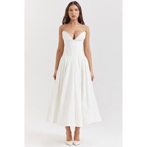 House of CB Lady White Strapless Midi Dress